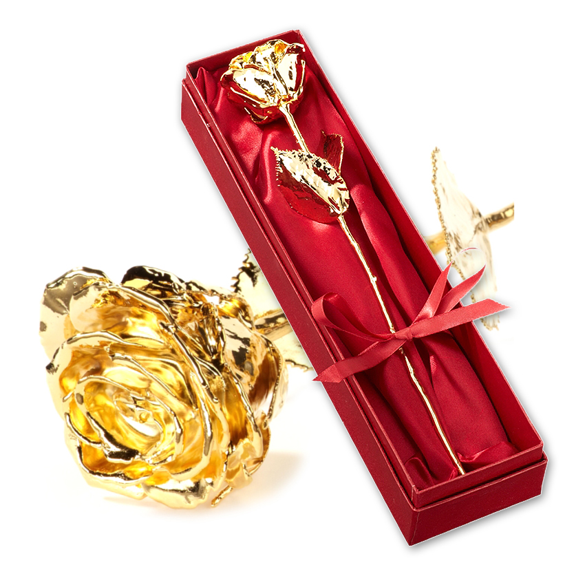 Verzaubere Deine Partnerin mit einer echten vergoldeten Rose, eingelegt in eine edle rote Präsentschachtel.